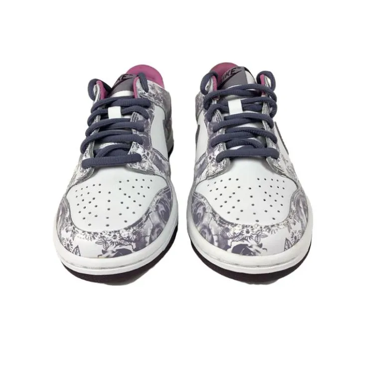 Nike Dunk Low Floral Slip-Resistant Low-Top Skateboard Shoes Women's Purple-2
