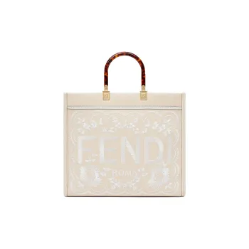 FENDI Sunshine Calfskin Tote Bag Shopping Bag Handbag Medium Size Women's Pink White