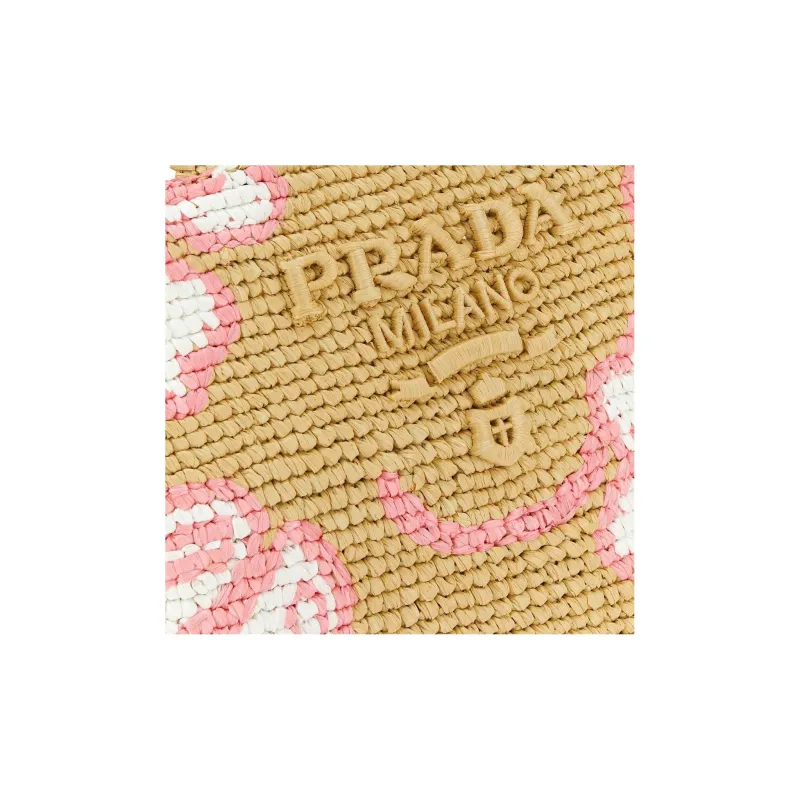 PRADA Raffia Tote Bag Shopping Bag Handbag Women's Khaki/Pink-4