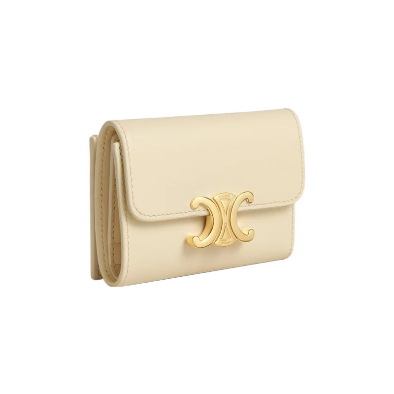 CELINE Triomphe Shiny Calfskin Wallet Women's Soft Yellow-1