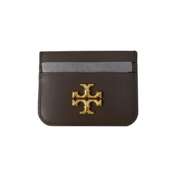 TORY BURCH Eleanor Leather Coin Purse Wallets Card Holders Women's Dark Brown