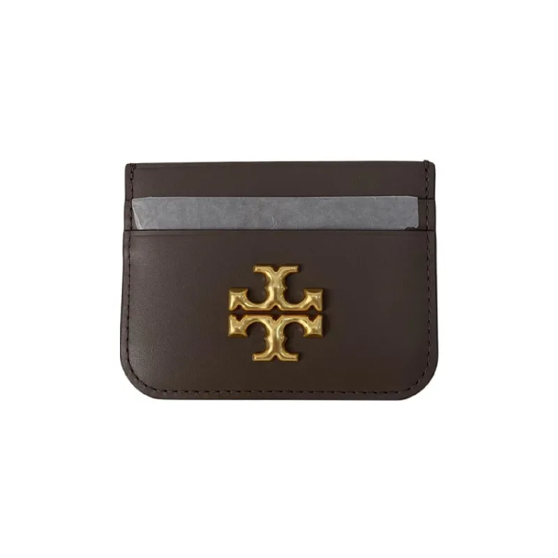 TORY BURCH Eleanor Leather Coin Purse Wallets Card Holders Women's Dark Brown-0