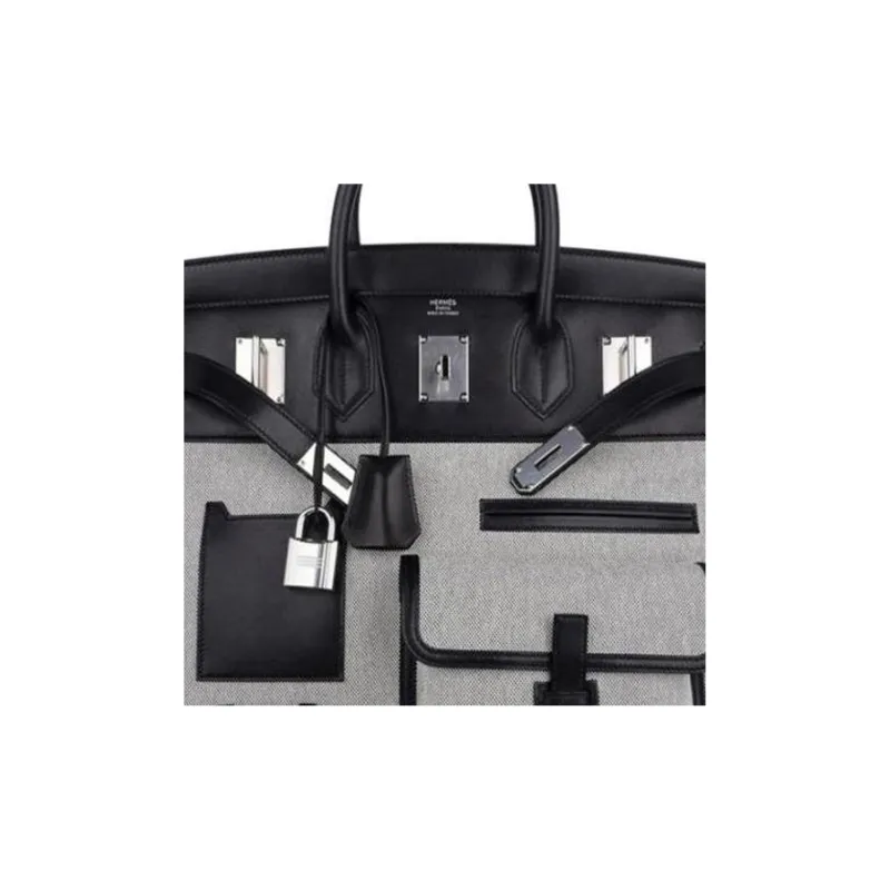 HERMES Birkin Canvas With EV Leather Canvas Bag, Birkin Bag, Handbag Regular Women's Gray-4