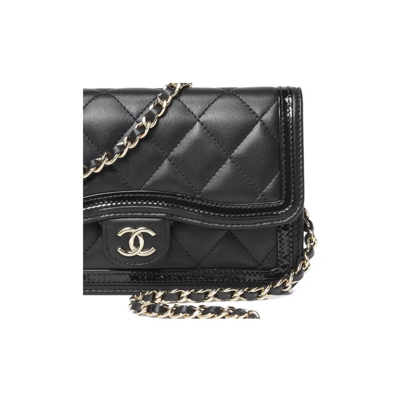 CHANEL Lambskin Patent Leather Calfskin Crossbody Bag, Shoulder Bag Women's Black-3