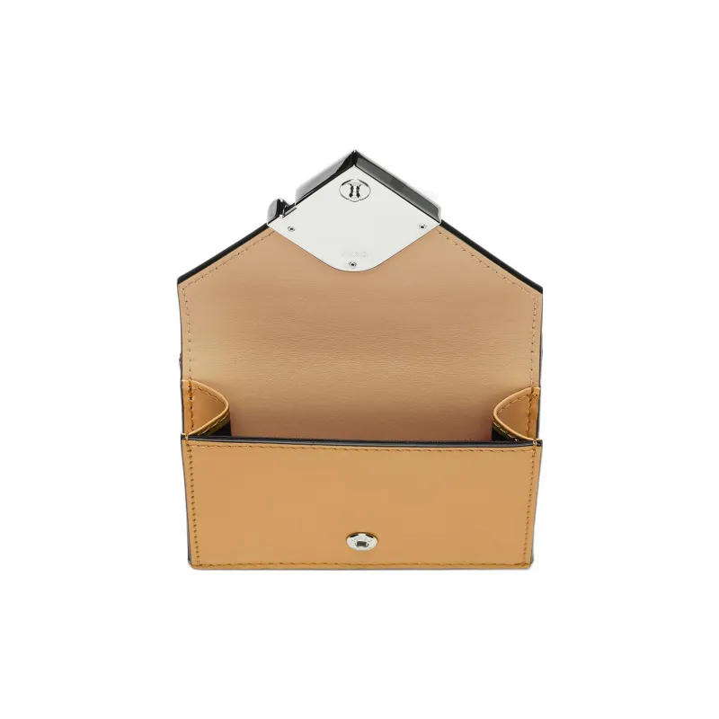 FENDI FF Diamonds Series Calfskin Money Clip Card Holder Wallet Medium Size Women's Beige/Brown-2