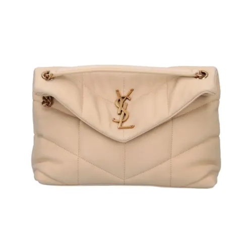 SAINT LAURENT Lambskin Shoulder Bag Crossbody Bag Small Size Women's Light Beige