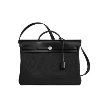 HERMES Herbag Messenger Canvas With Hunter Cow Leather Handbag Women's Black