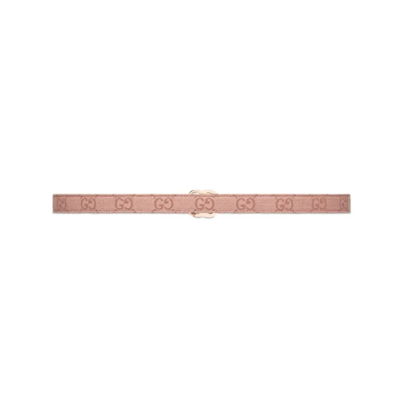 GUCCI Double G Buckle Slim Belt Leather Belts Women's Pink Width: 2CM-1
