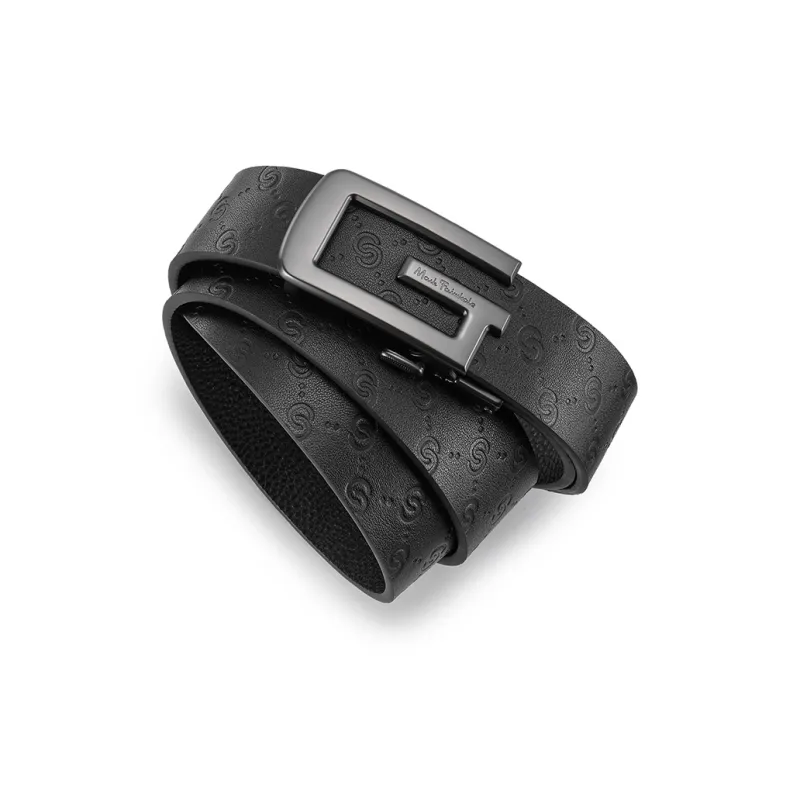 FAIRWHALE Double C Embossed Texture Design Automatic Buckle Genuine Leather Belts Men's Width 3.5CM-4