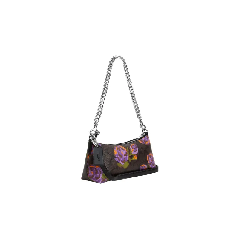 COACH Coated Canvas With Smooth Leather Baguette Bag Handbag, Shoulder Bag Women's Dark Brown-1