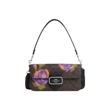 COACH Morgan Signature Coated Canvas With Smooth Leather Envelope Bag, Handbag, Shoulder Bag Women's Dark Brown