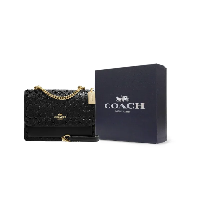 COACH Klare Patent Leather Bonded Leather Messenger Bag Shoulder Bag Crossbody Bag Women's Black-8