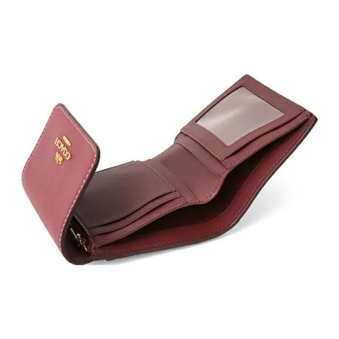 COACH Trifold Wallet Canvas With Leather Card Holder Wallet Small Size Women's Brown & Pink-3