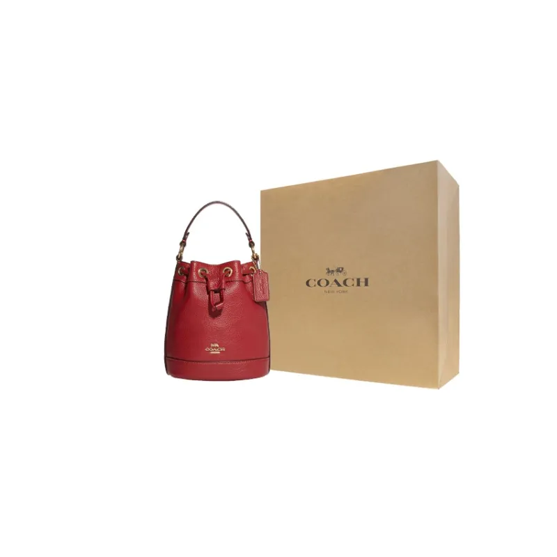 COACH Dempsey Pebbled Leather Bucket Bags Shoulder Bag Crossbody Bag Mini Women's Red-5