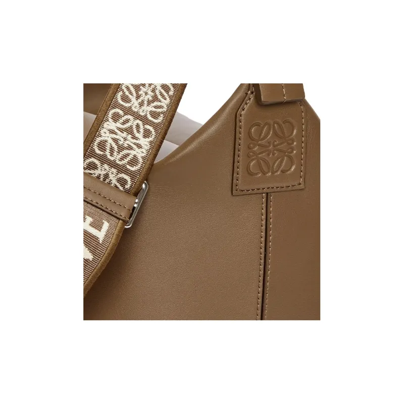 LOEWE Soft Smooth Cow Leather With Jacquard Fabric Handbag Shoulder Bag Crossbody Bag Medium Size Men's Winter Brown-4