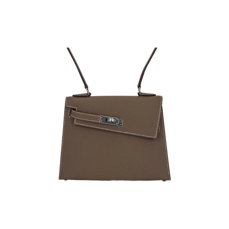 HERMES Kelly Epsom Leather Kelly Bag, Handbag, Shoulder Bag, Crossbody Bag Regular Women's 18 Etoupe Elephant Gray-0