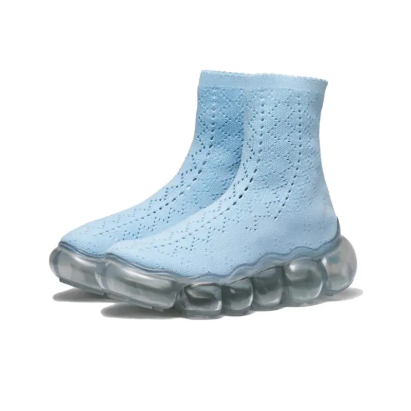 Grounds Jewelry Lace High-Top Casual Shoes Women's Blue Gray-1