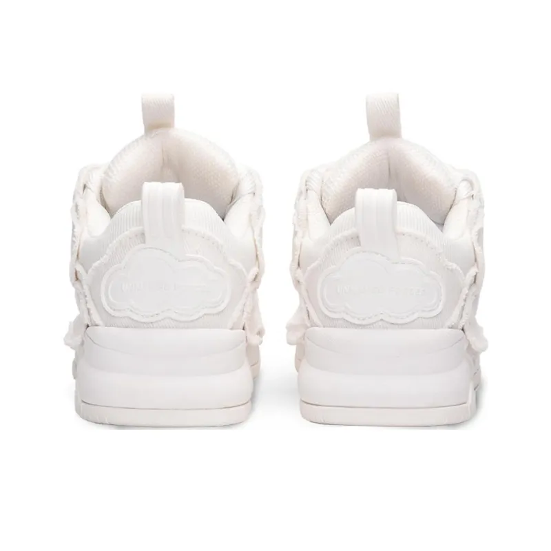 UNNAMED FORCES Cloud Puffy Shoes White Canvas Breathable Height Increase Low Top Skateboard Shoes Unisex Ecru-3