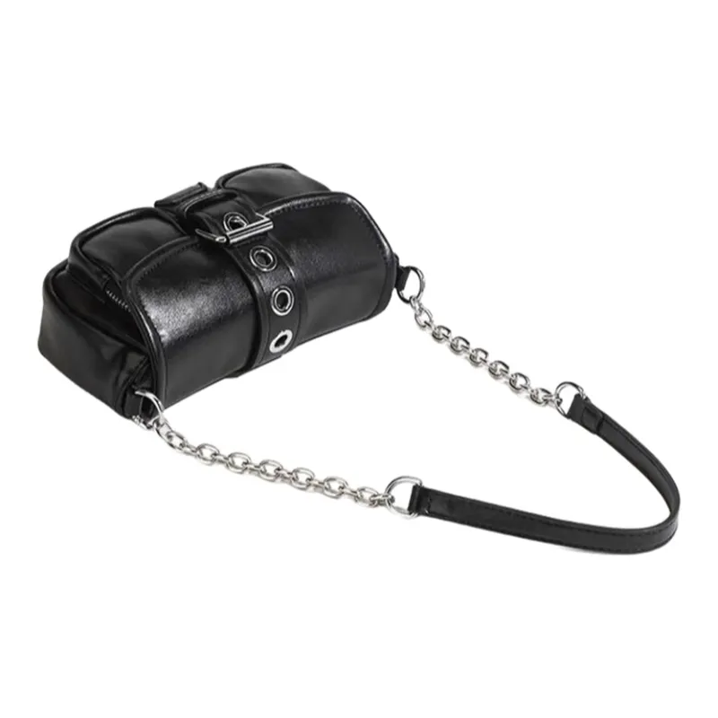 NOMK PU Shoulder Bag, Biker Bag, Messenger Bag, Shoulder Bag, Small Square Bag, Lock Handbag Women's Black/White-4