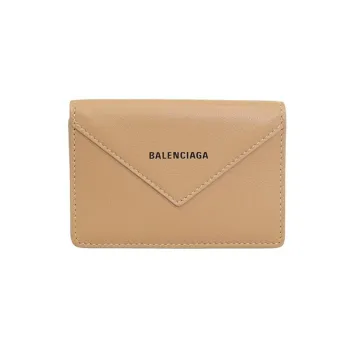Balenciaga Leather Business Card Holder Card Case Regular Women's Beige
