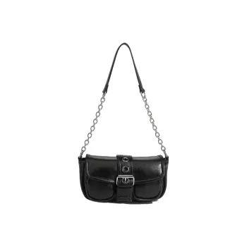 NOMK PU Shoulder Bag Biker Messenger Bag Shoulder Bag Small Square Bag Lock Handbag Women's Black/White