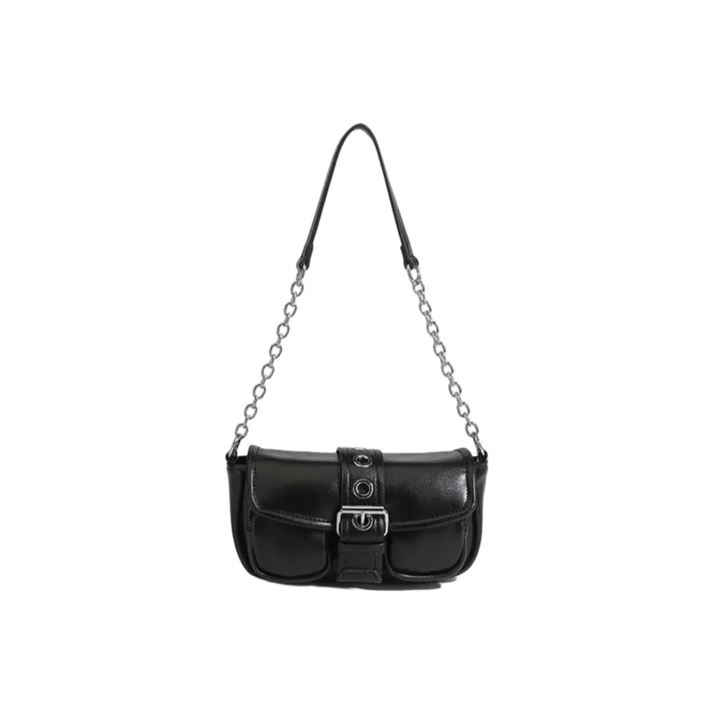 NOMK PU Shoulder Bag, Biker Bag, Messenger Bag, Shoulder Bag, Small Square Bag, Lock Handbag Women's Black/White-0