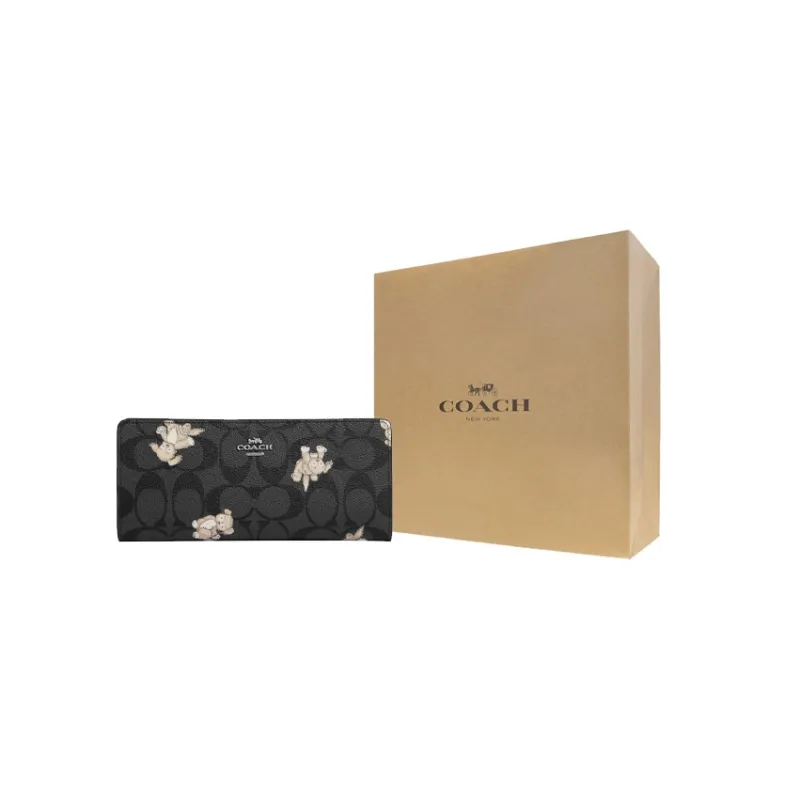 COACH Slim Wallet Iconic Coated Canvas With Smooth Leather Card Holder Wallet Regular Women's Black-6