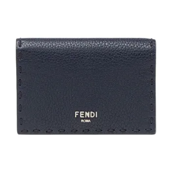FENDI Calfskin Wallet Money Clip Card Holder Men's Blue