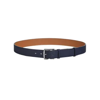 HERMES Etriviere Silver Pin Buckle Leather Belts Men's Blue Width 3.2CM