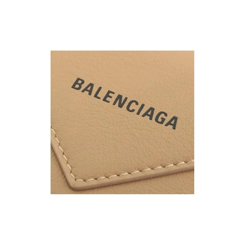 Balenciaga Leather Business Card Holder Card Case Regular Women's Beige-5