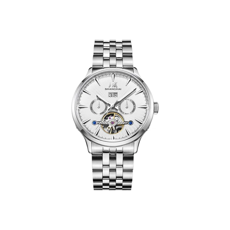 SHANGHAI National Collection Automatic Mechanical Movement Steel Strap Watch Men's Watches White Dial 22RE 610 2L27-0
