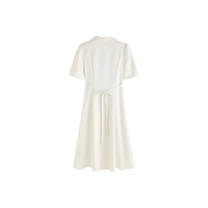Short Sleeved Dresses Women's Beige-1