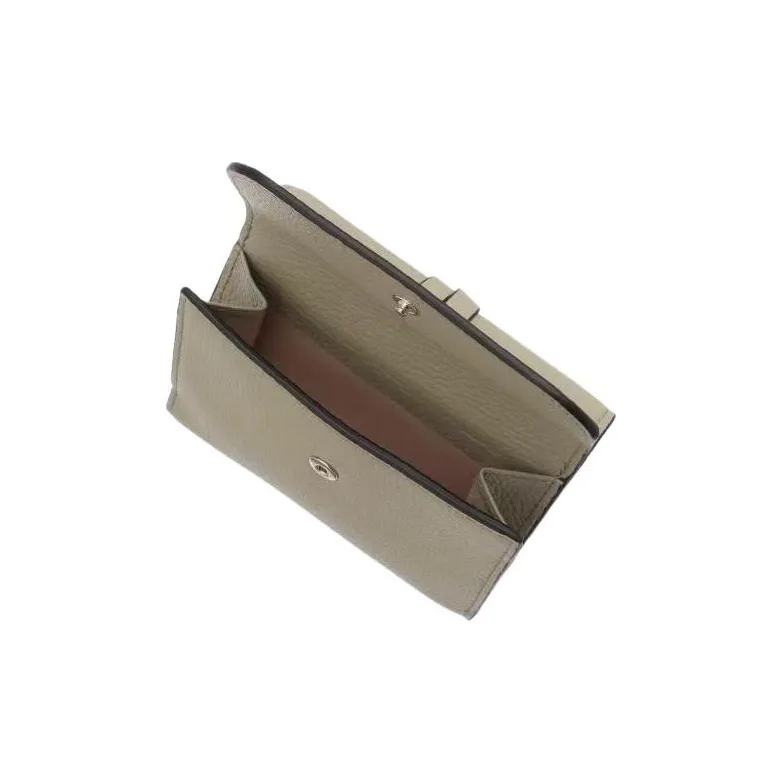 Chloe Alphabet Grained Calfskin Card Holder Wallet Small Size Women's Khaki Green-4
