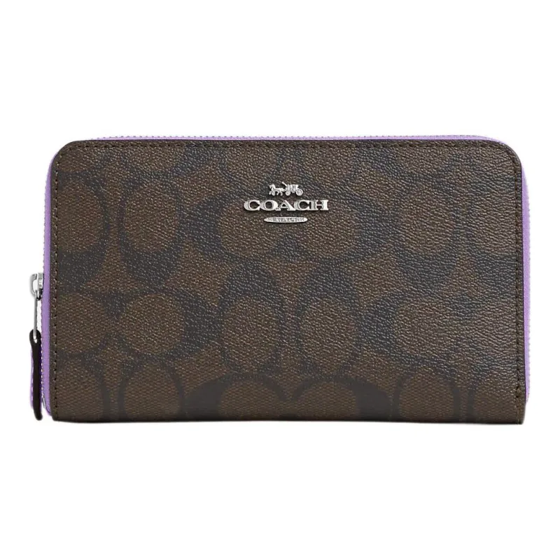 COACH Id Zip Wallet Canvas With Leather Coin Purse Clutch Wallet Medium Size Women's Coffee-0