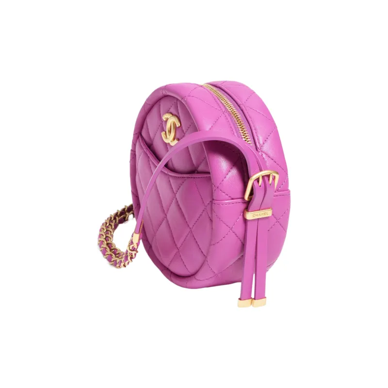 CHANEL Lambskin Round Bag, Shoulder Bag, Crossbody Bag Women's Purple Pink-2