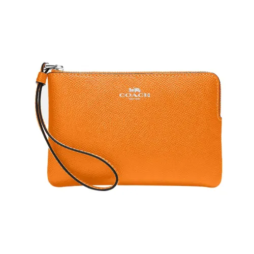 COACH Corner Zip Cross-Stitch Leather Wallet Wrist Bag Clutch Regular Women's Orange