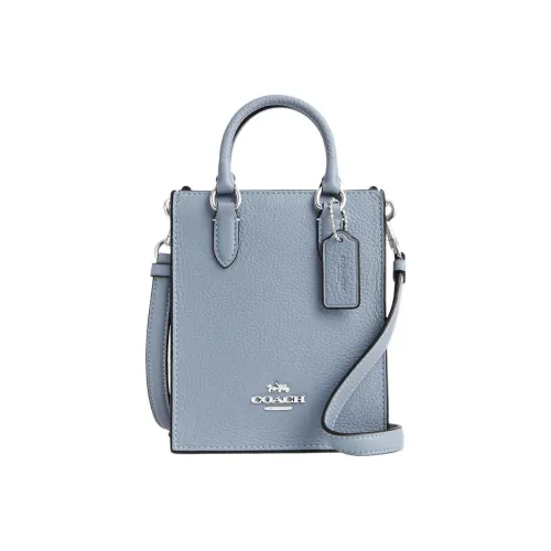 COACH Pebbled Leather Tote Bag Shopping Bag Shoulder Bag Handbag Mini Women's Mist Gray