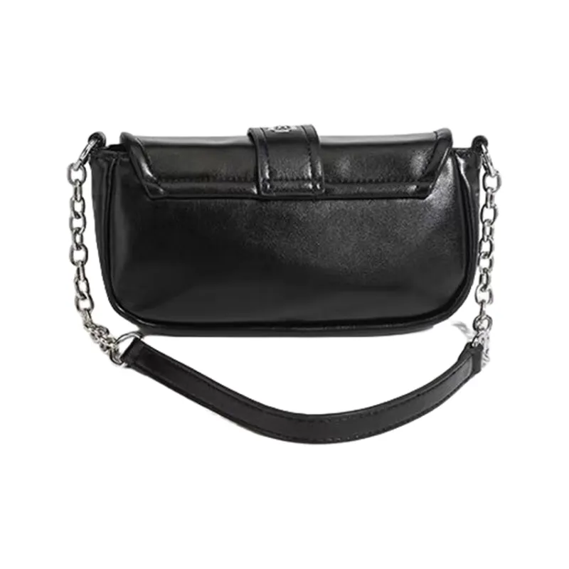 NOMK PU Shoulder Bag, Biker Bag, Messenger Bag, Shoulder Bag, Small Square Bag, Lock Handbag Women's Black/White-2