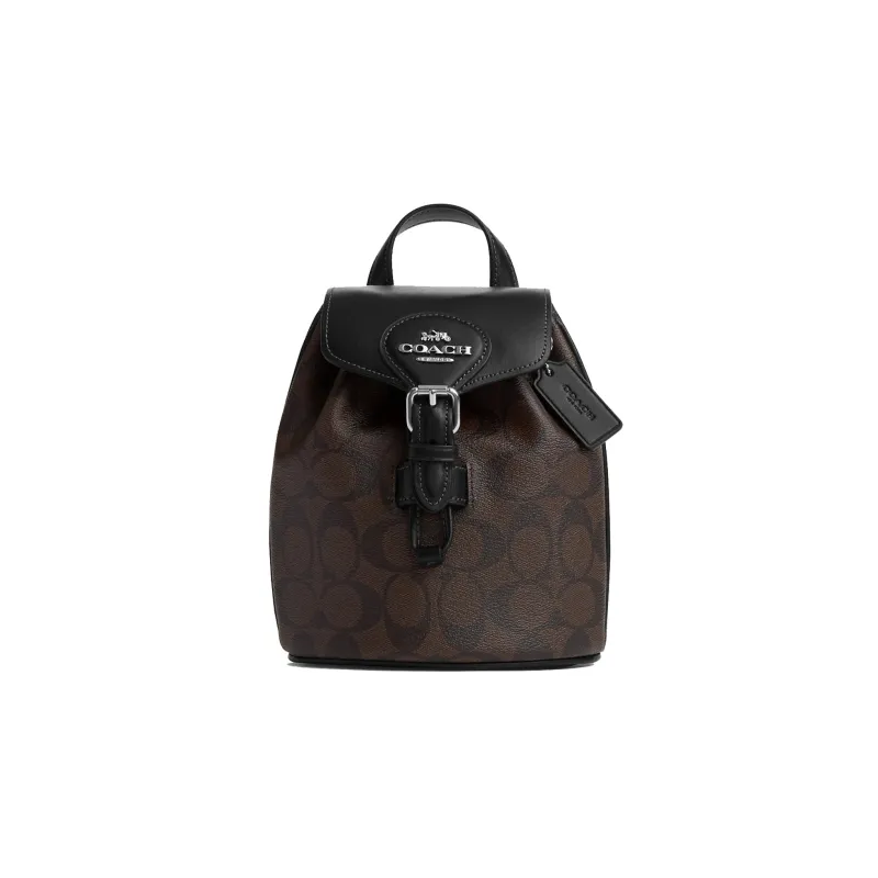 COACH Canvas With Smooth Leather Backpack Small Size Women's Black & Brown Monogram-0