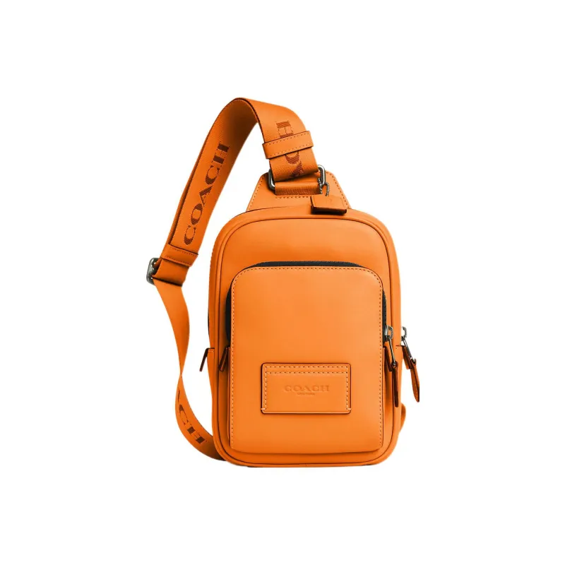 COACH Track Calfskin Fanny Pack Shoulder Bag Sling Bag Mini Unisex Orange-0