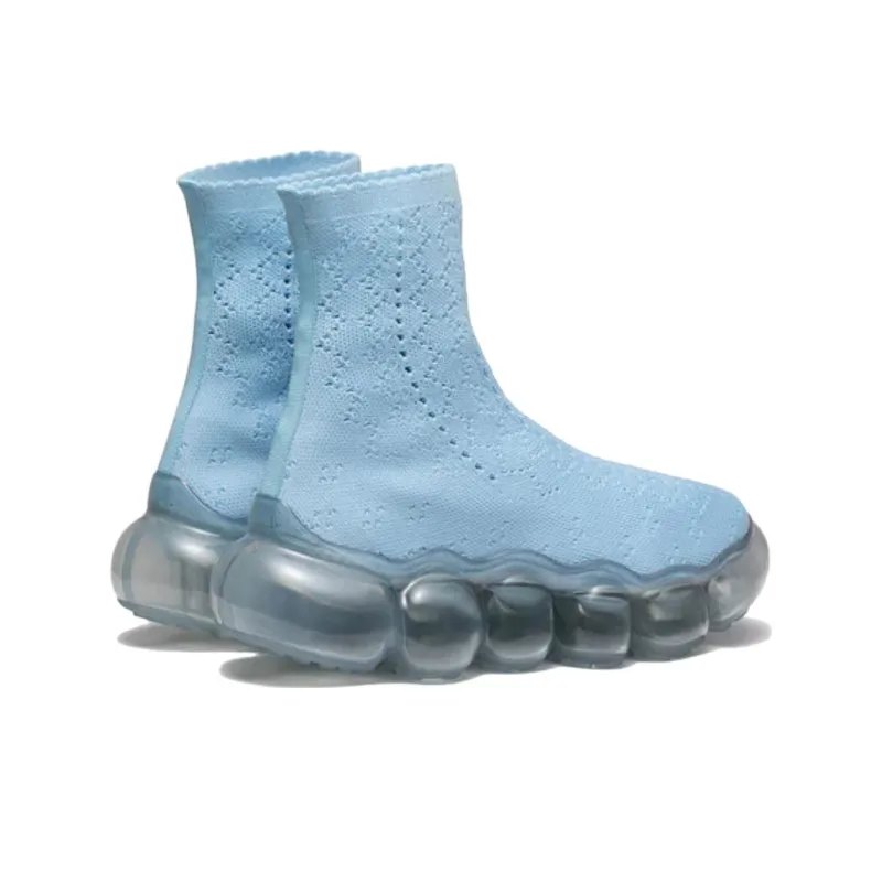 Grounds Jewelry Lace High-Top Casual Shoes Women's Blue Gray-2