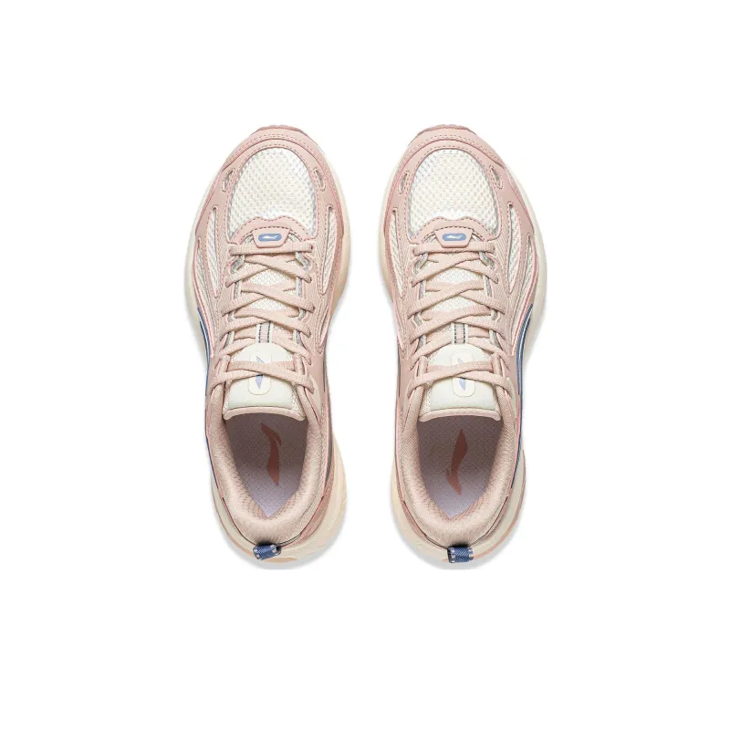 LiNing Feather V2 Cushioned Slip Resistant Abrasion Resistant Low Top Running Shoes Women's Tea Orange Pink-3