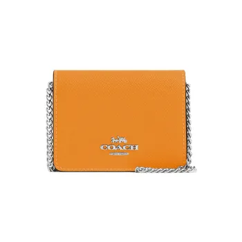 COACH Chain Cross Stitch Leather Shoulder Bag Crossbody Bag Wallet Mini Women's _Nsec Orange & Purple