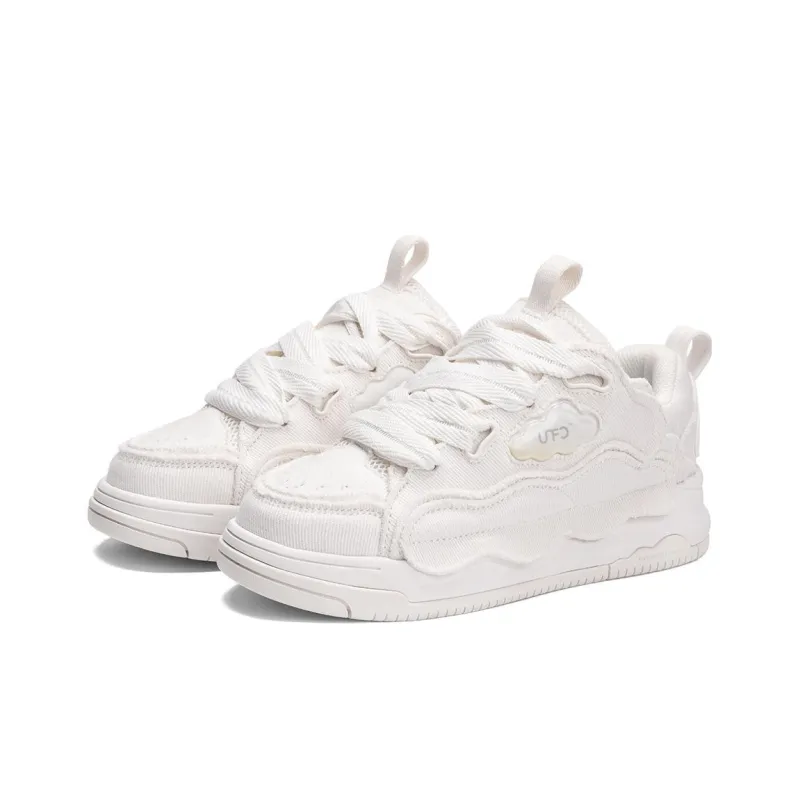 UNNAMED FORCES Cloud Puffy Shoes White Canvas Breathable Height Increase Low Top Skateboard Shoes Unisex Ecru-2