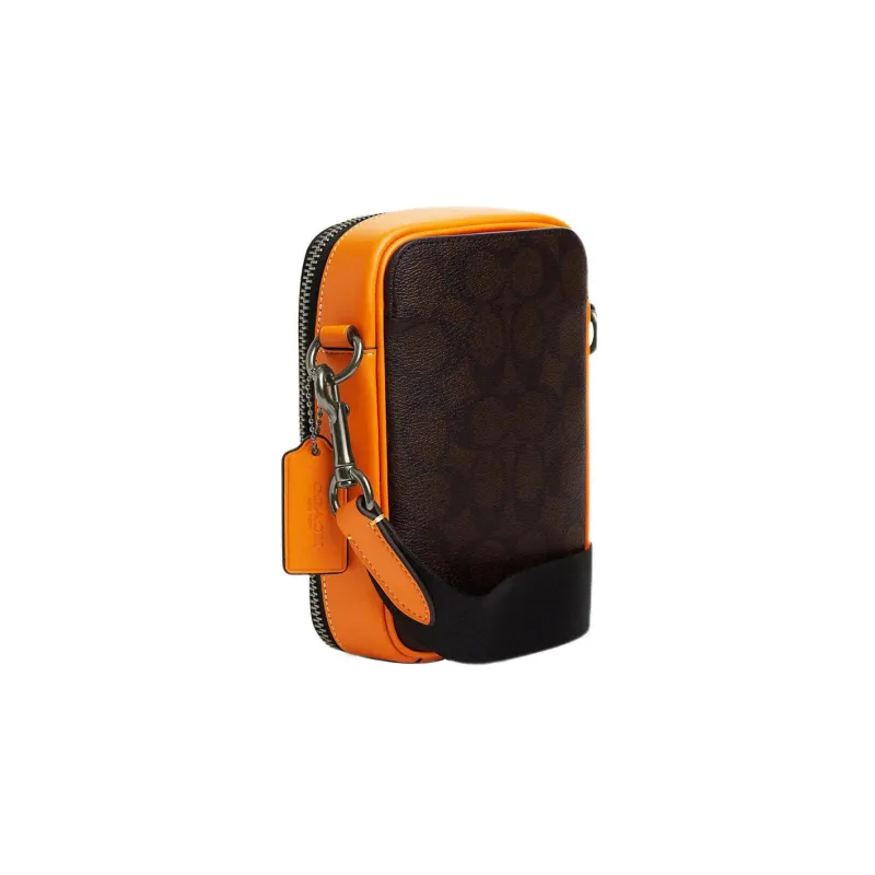 COACH Stanton Canvas With Calfskin Camera Bag, Shoulder Bag, Crossbody Bag Small Size Men's Orange & Coffee Monogram-1