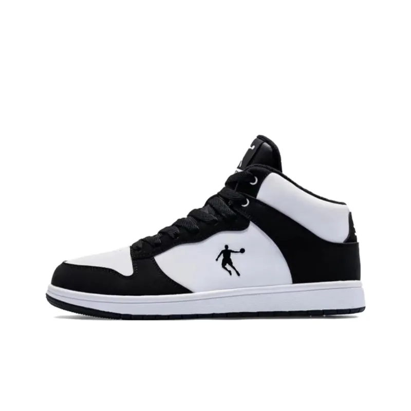 QIAODAN Cushioning Coverage Height Increasing Lightweight Breathable High Top Skateboard Shoes Men's White Black-0