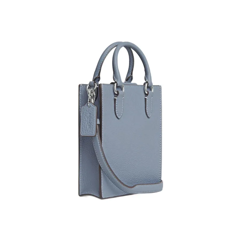 COACH Pebbled Leather Tote Bag Shopping Bag Shoulder Bag Handbag Mini Women's Mist Gray-1