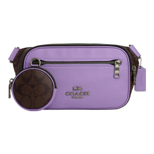 COACH Elias Canvas With Leather Shoulder Bag Crossbody Bag Sling Bag Fanny Pack Men's Purple