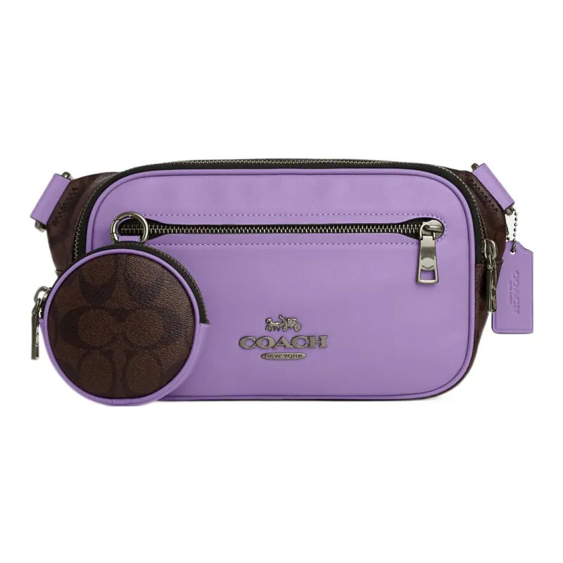 COACH Elias Canvas With Leather Shoulder Bag Crossbody Bag Sling Bag Fanny Pack Men's Purple-0