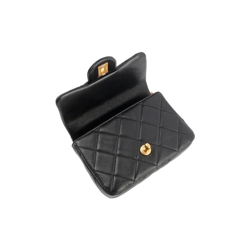 CHANEL Classic Flap CF Mini Square Flap Bag In Sheepskin Flap Bag, Shoulder Bag, Crossbody Bag Trumpets Women's Black-4